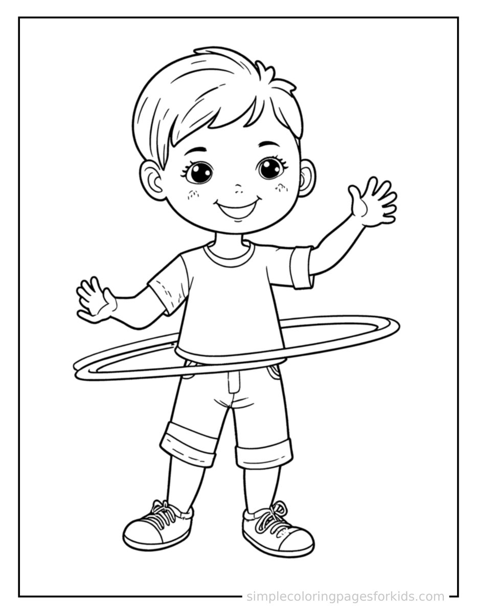 Kid Spinning A Hula Hoop Coloring Pages