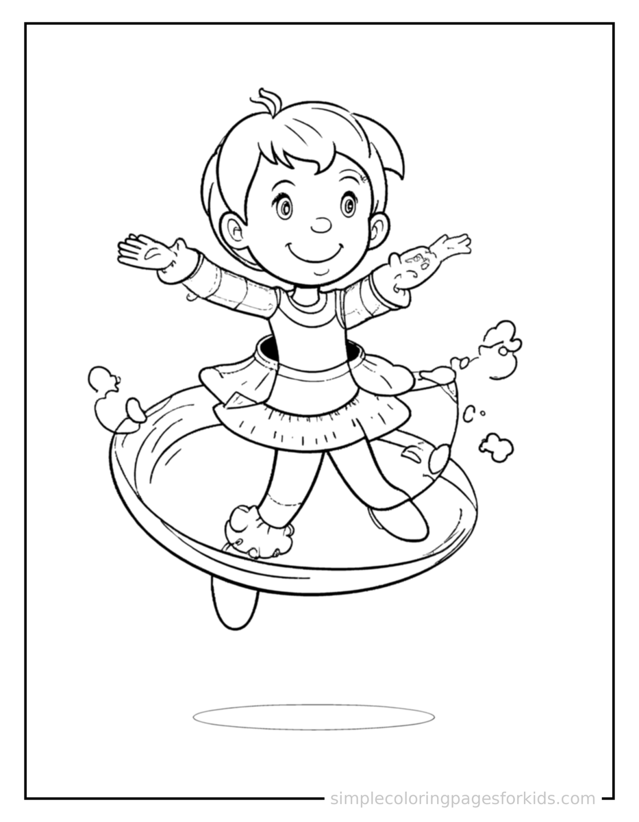 Jumping Kid Spinning A Hula Hoop Coloring Page