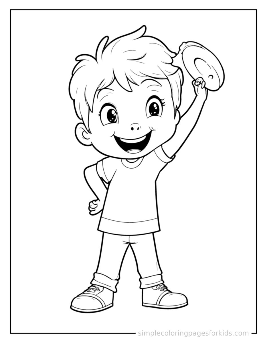 Proud Kid Throwing A Frisbee Coloring Page