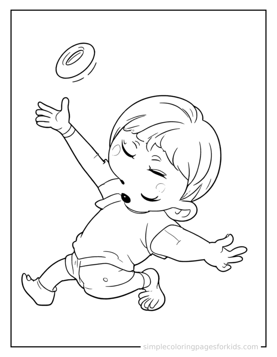 Sleepy Kid Throwing A Frisbee Coloring Page