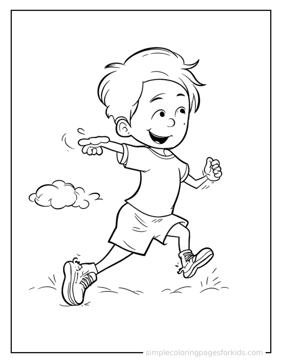 Running Kid Throwing A Frisbee Coloring Page