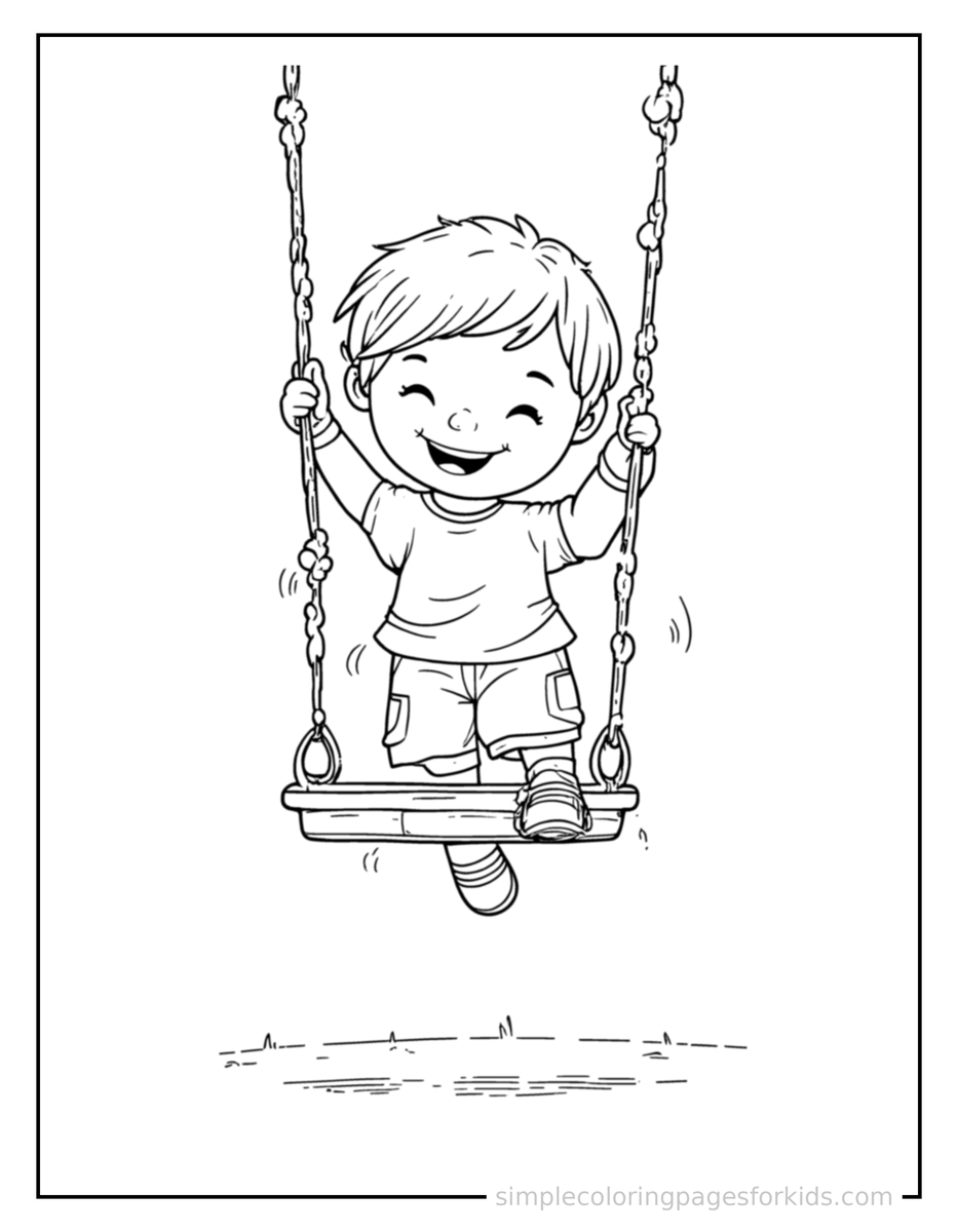 Kid Swinging On A Playground Swing Coloring Pages
