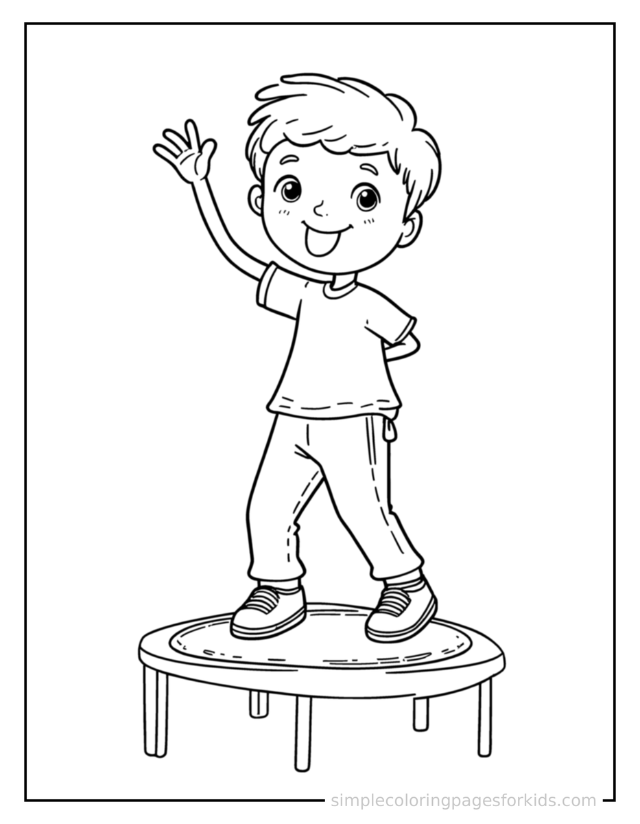 Kid Jumping On A Trampoline Coloring Pages