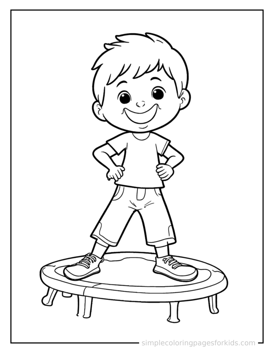 Proud Kid Jumping On A Trampoline Coloring Page