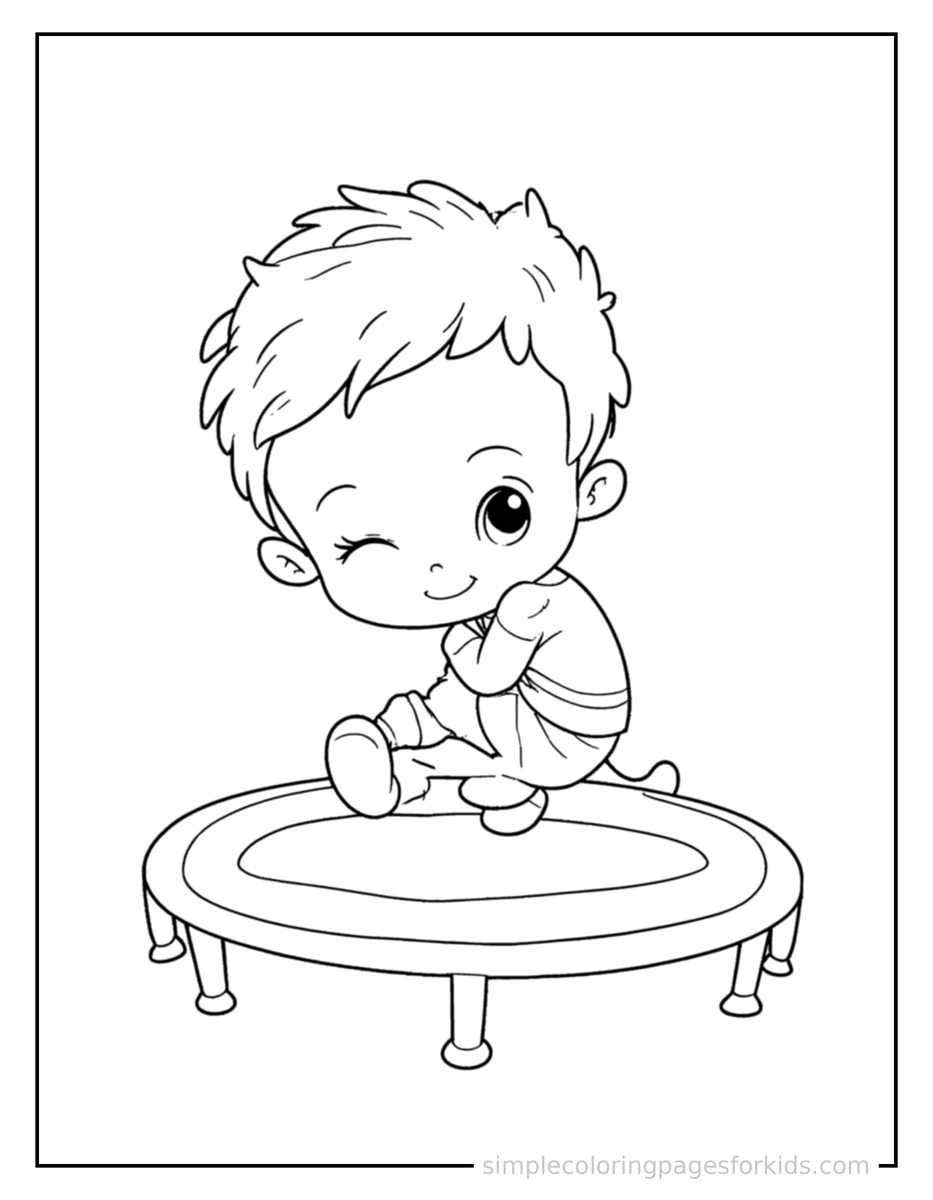 Sleepy Kid Jumping On A Trampoline Coloring Page