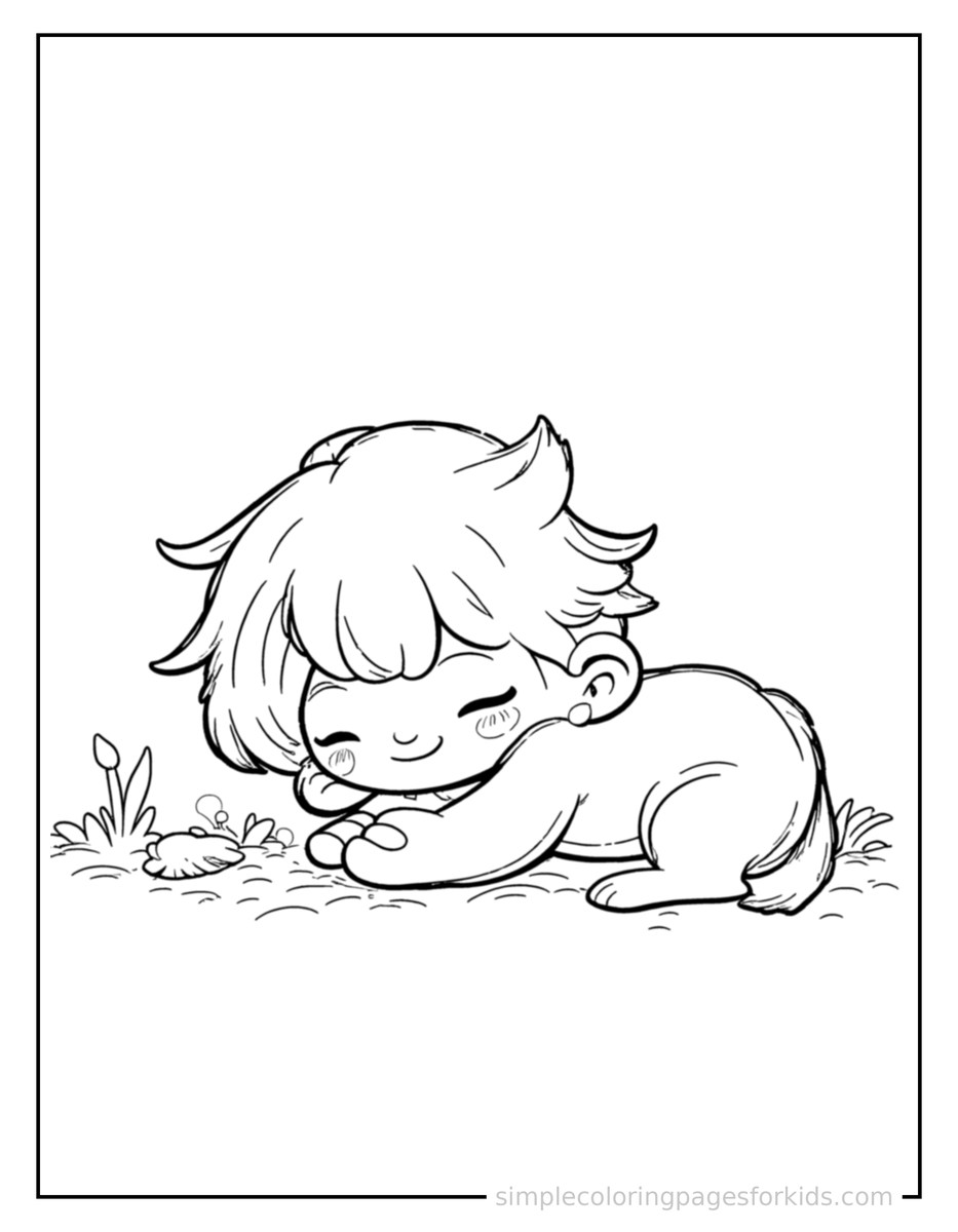 Sleepy Kid Playing Tag With Friends Coloring Page