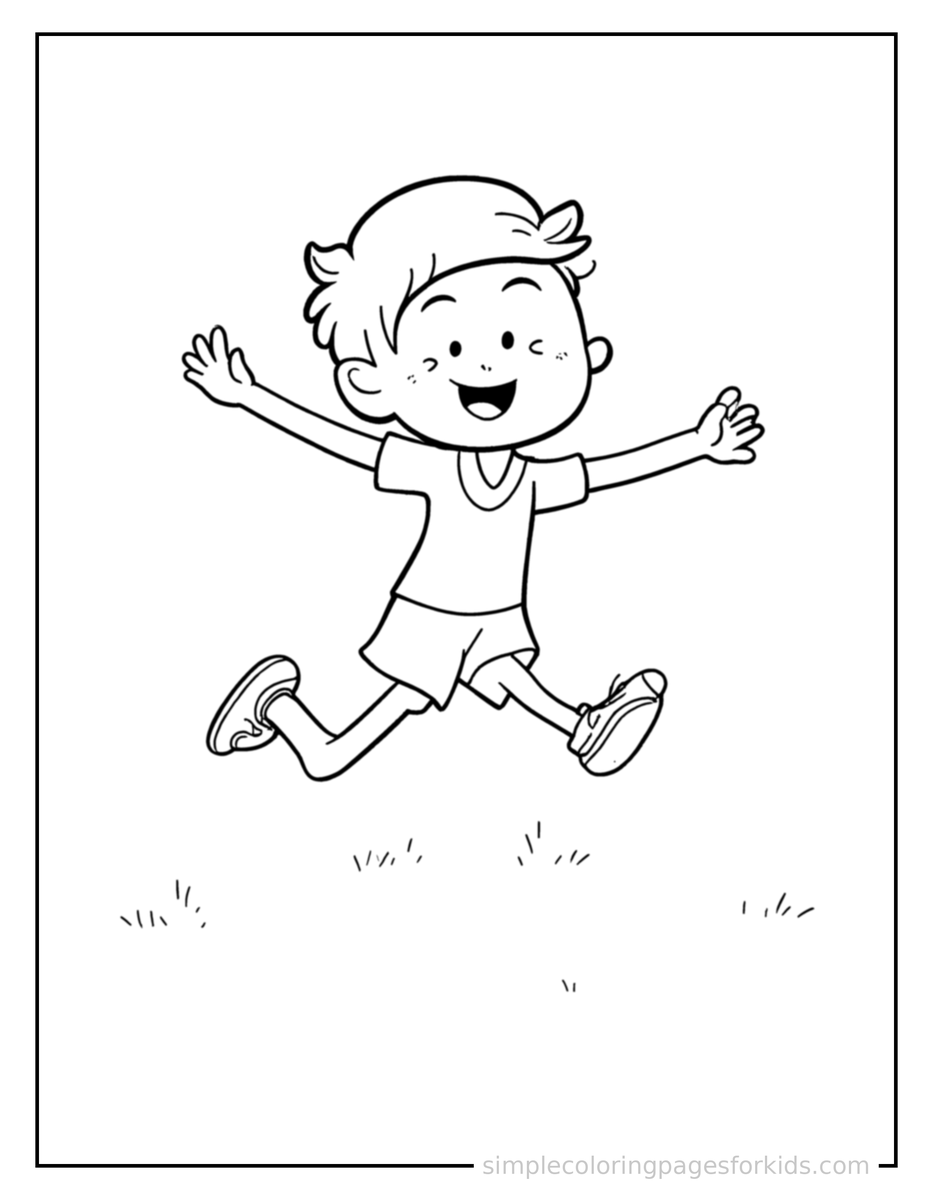 Jumping Kid Playing Tag With Friends Coloring Page