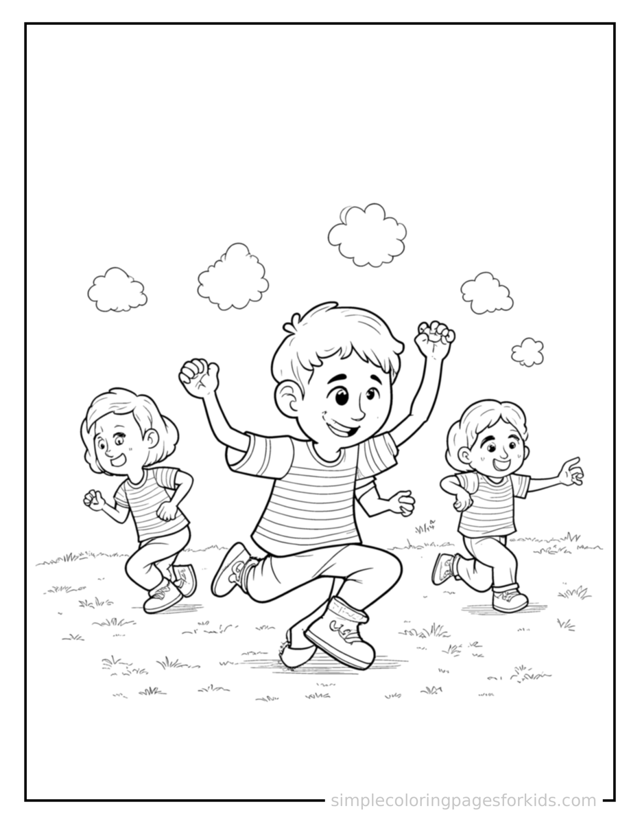 Running Kid Playing Tag With Friends Coloring Page