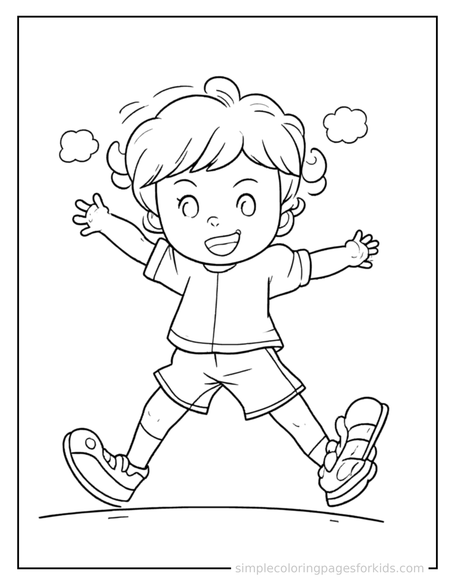 Jumping Kid Playing Hide And Seek Coloring Page