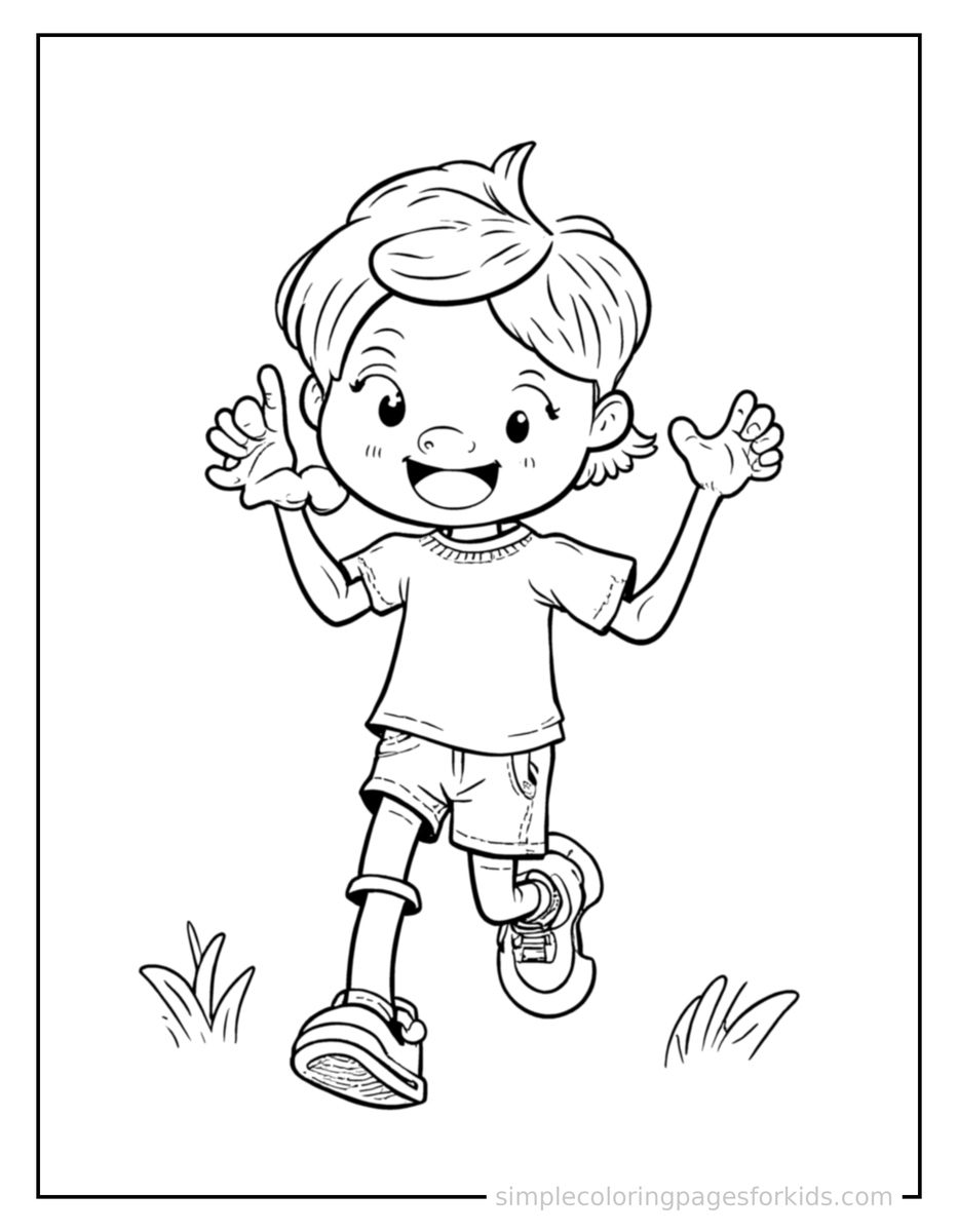 Running Kid Playing Hide And Seek Coloring Page