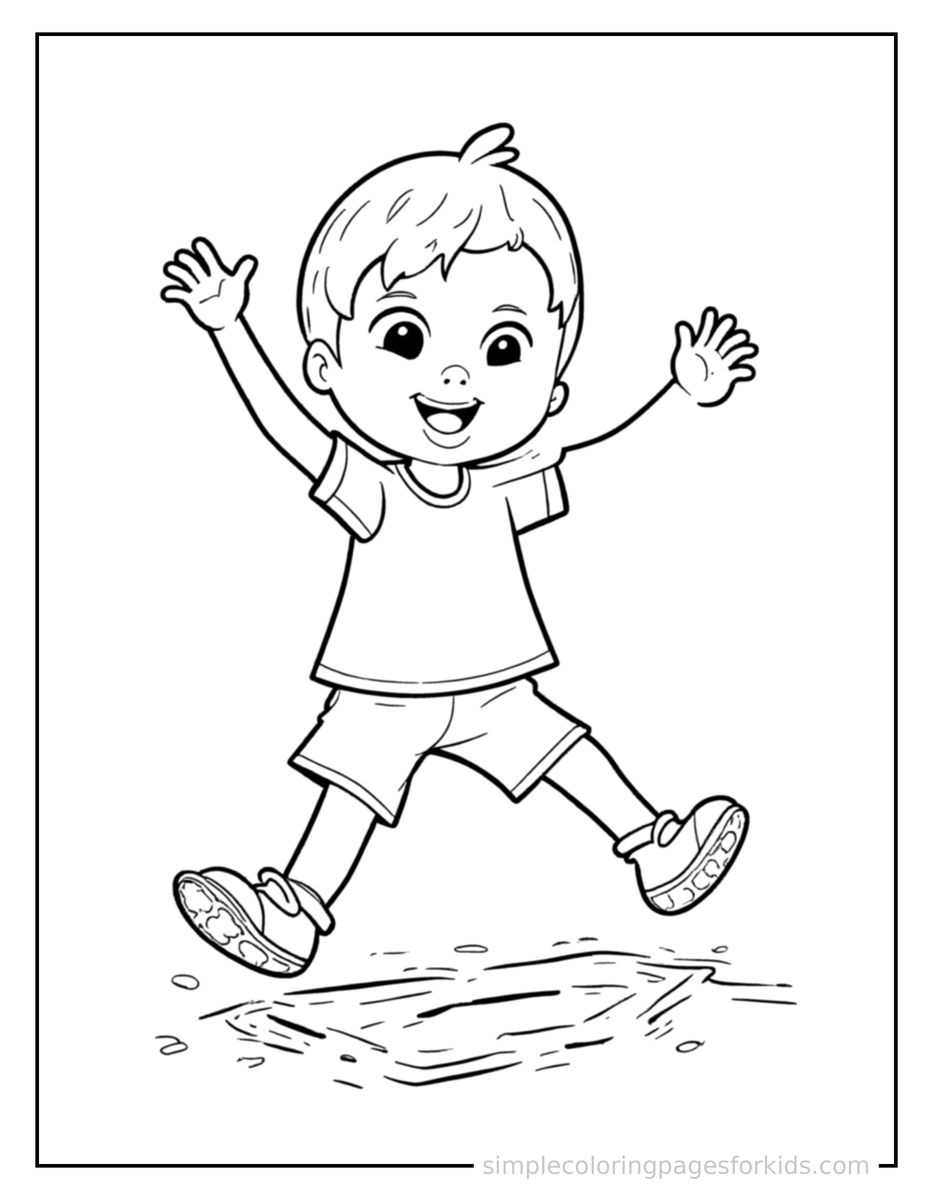 Jumping Kid Playing A Board Game Coloring Page