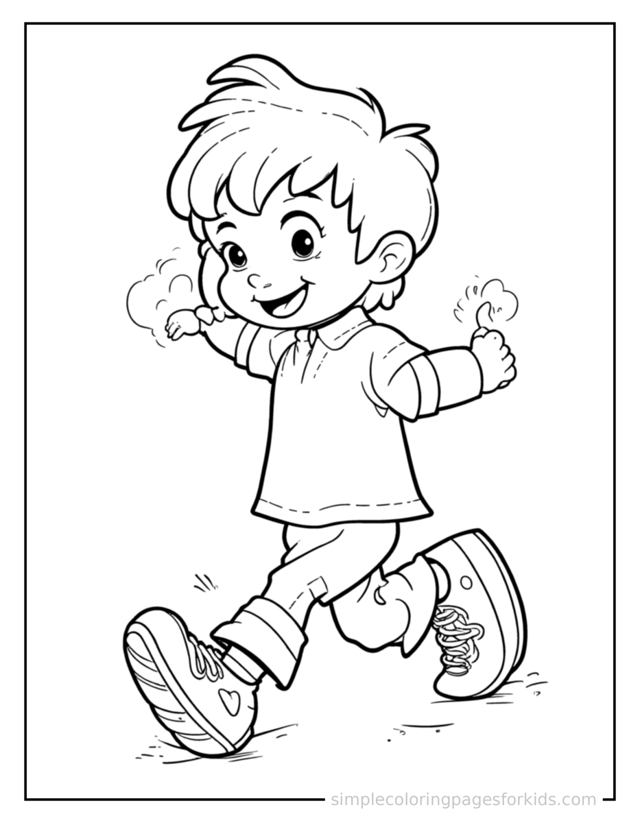 Running Kid Playing A Board Game Coloring Page