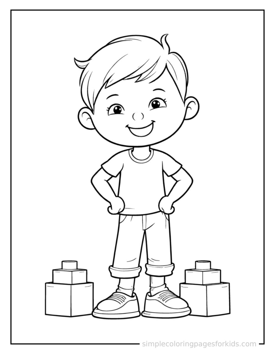 Proud Kid Building With Blocks Coloring Page