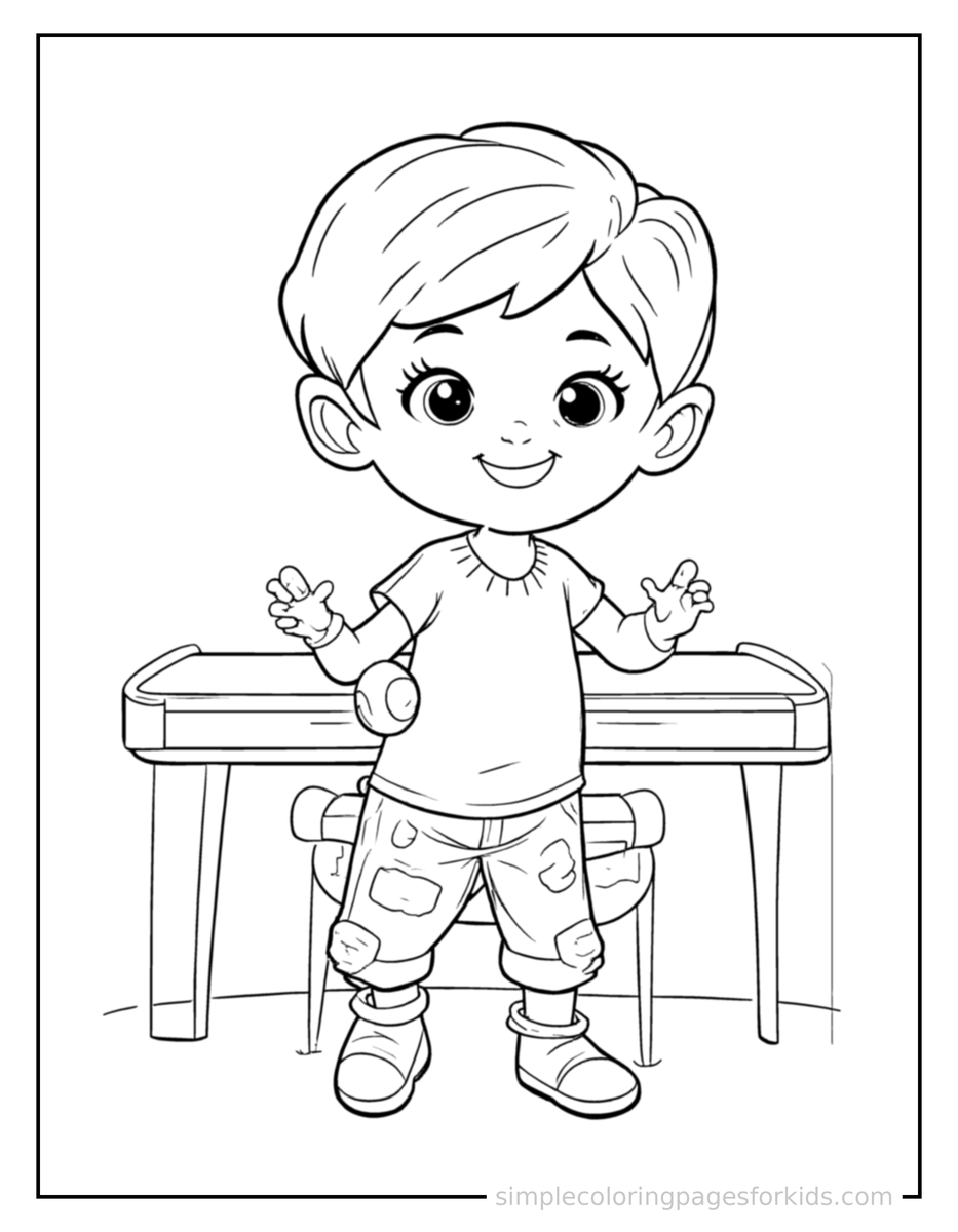 Proud Kid Playing The Piano Coloring Page