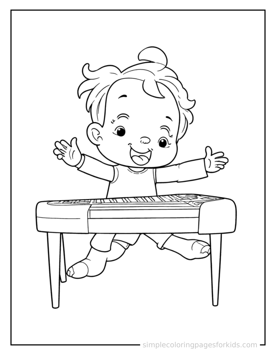 Jumping Kid Playing The Piano Coloring Page