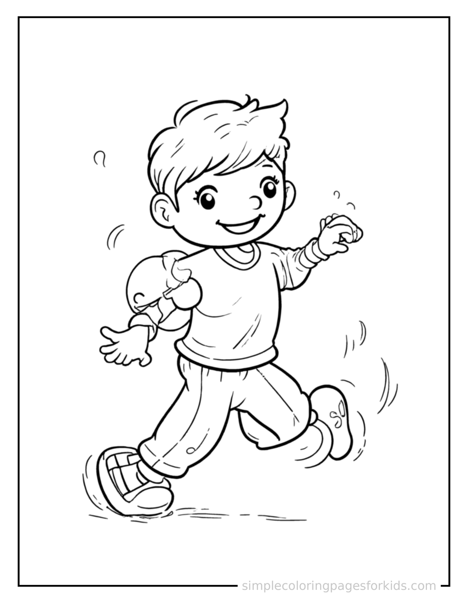 Running Kid Playing The Piano Coloring Page