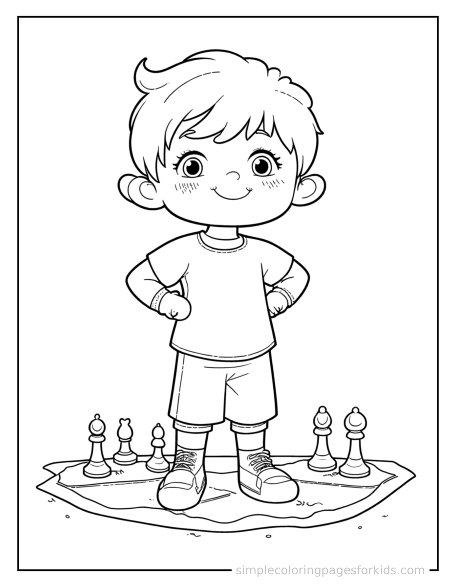 Proud Kid Playing Chess Coloring Page
