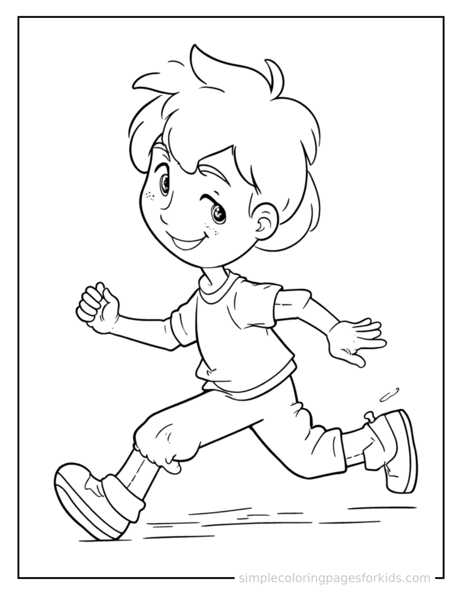 Running Kid Playing Chess Coloring Page