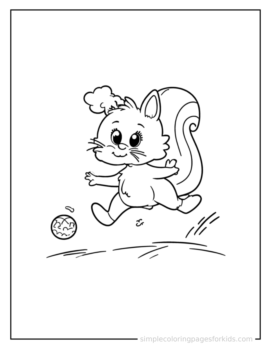 Playing with a Ball Squirrel Coloring Page