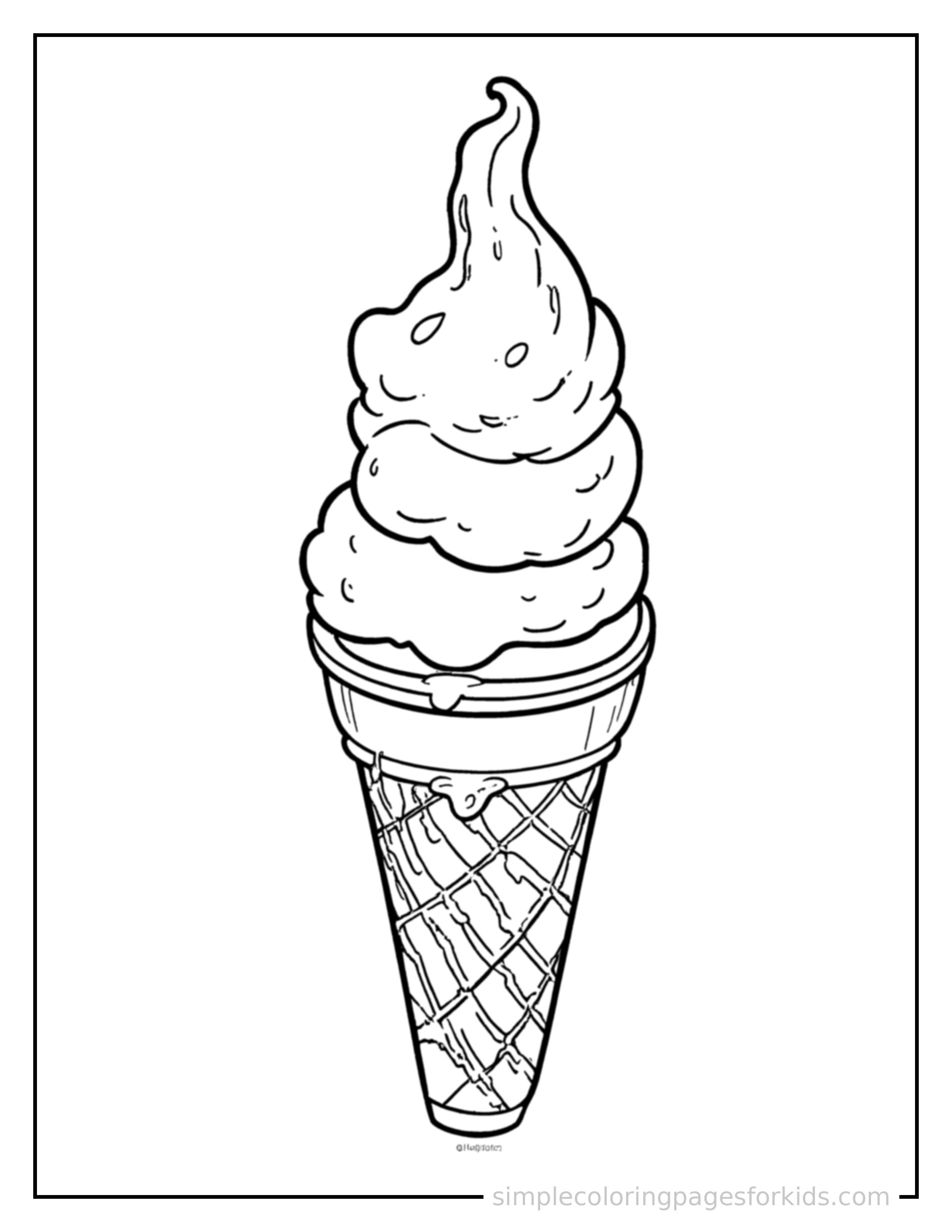 Free printable summer coloring page featuring an ice cream cone melting in the summer sun.