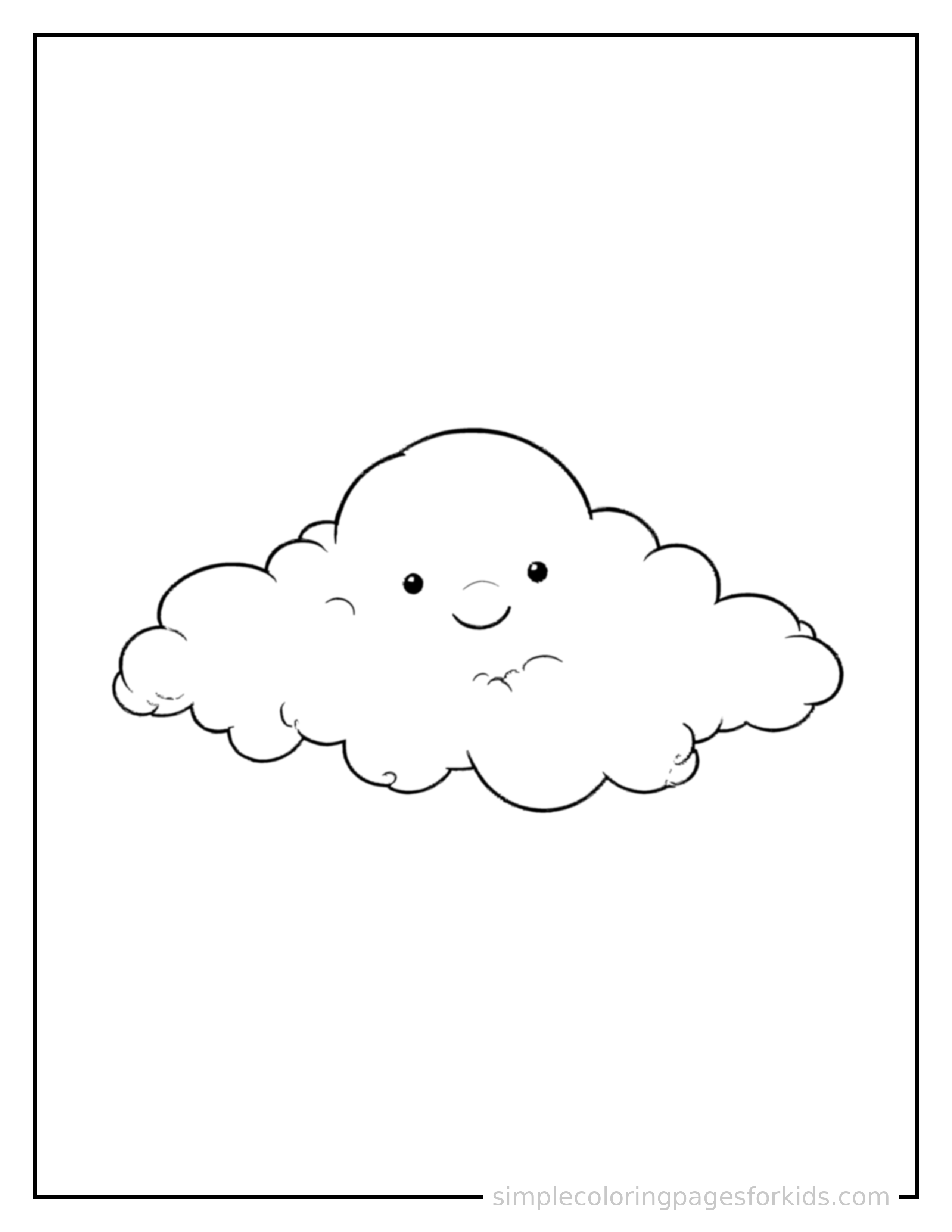 Free printable sun & clouds coloring page featuring a fluffy cloud with a happy face.