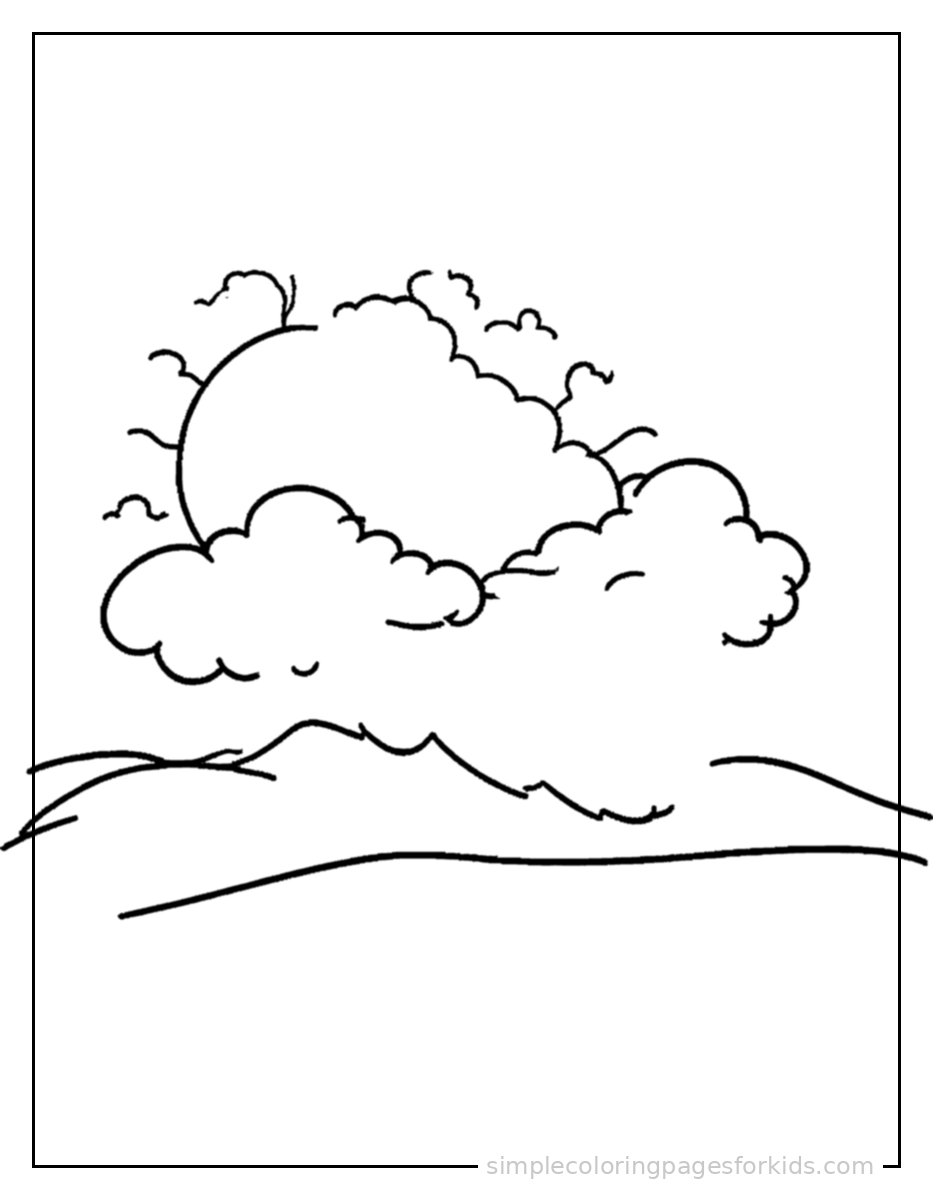 Printable sun & clouds coloring page for kids