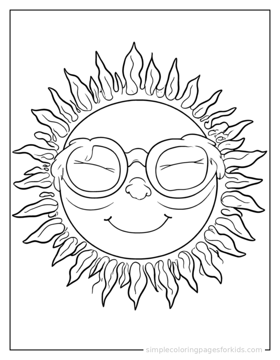 Printable sun & clouds coloring page for kids