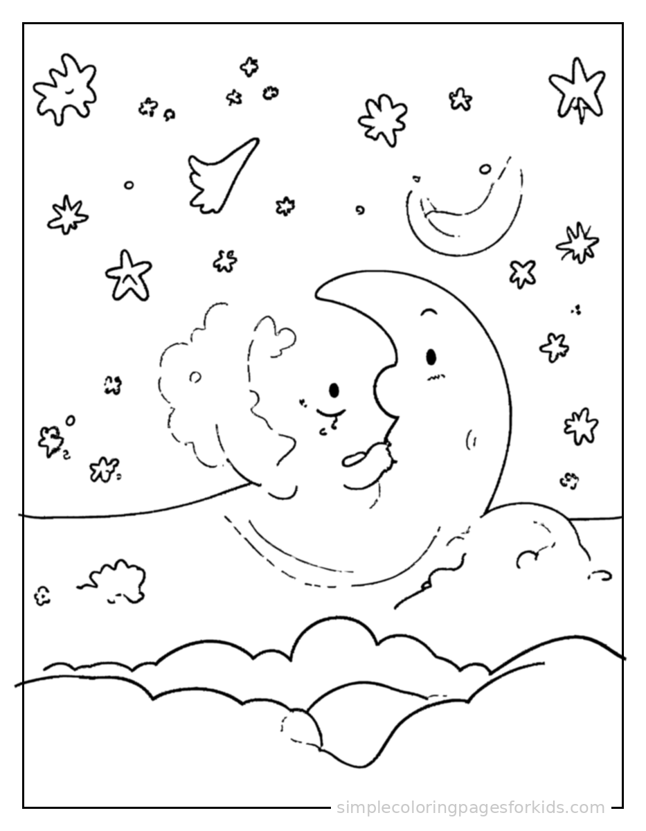 Printable sun & clouds coloring page for kids