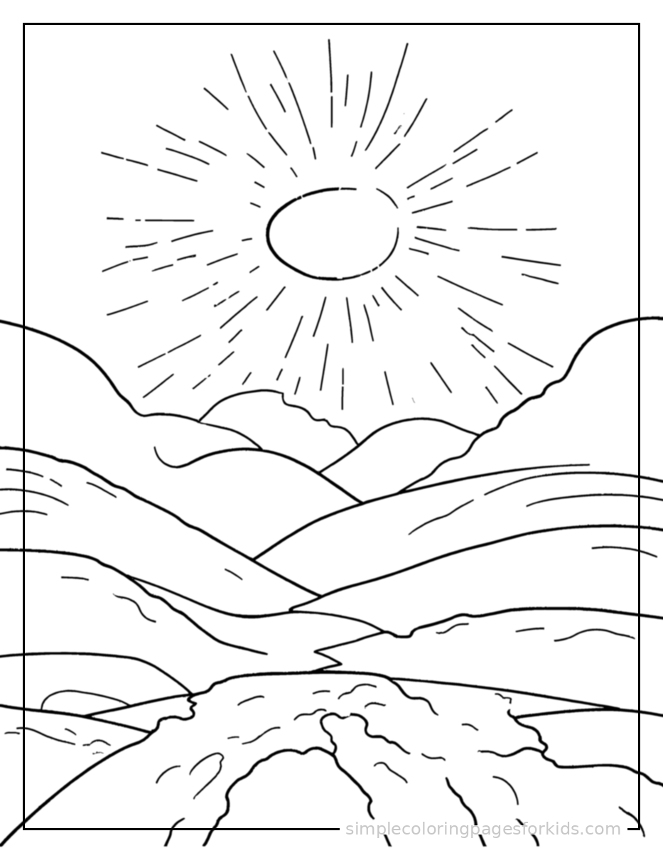 Printable sun & clouds coloring page for kids