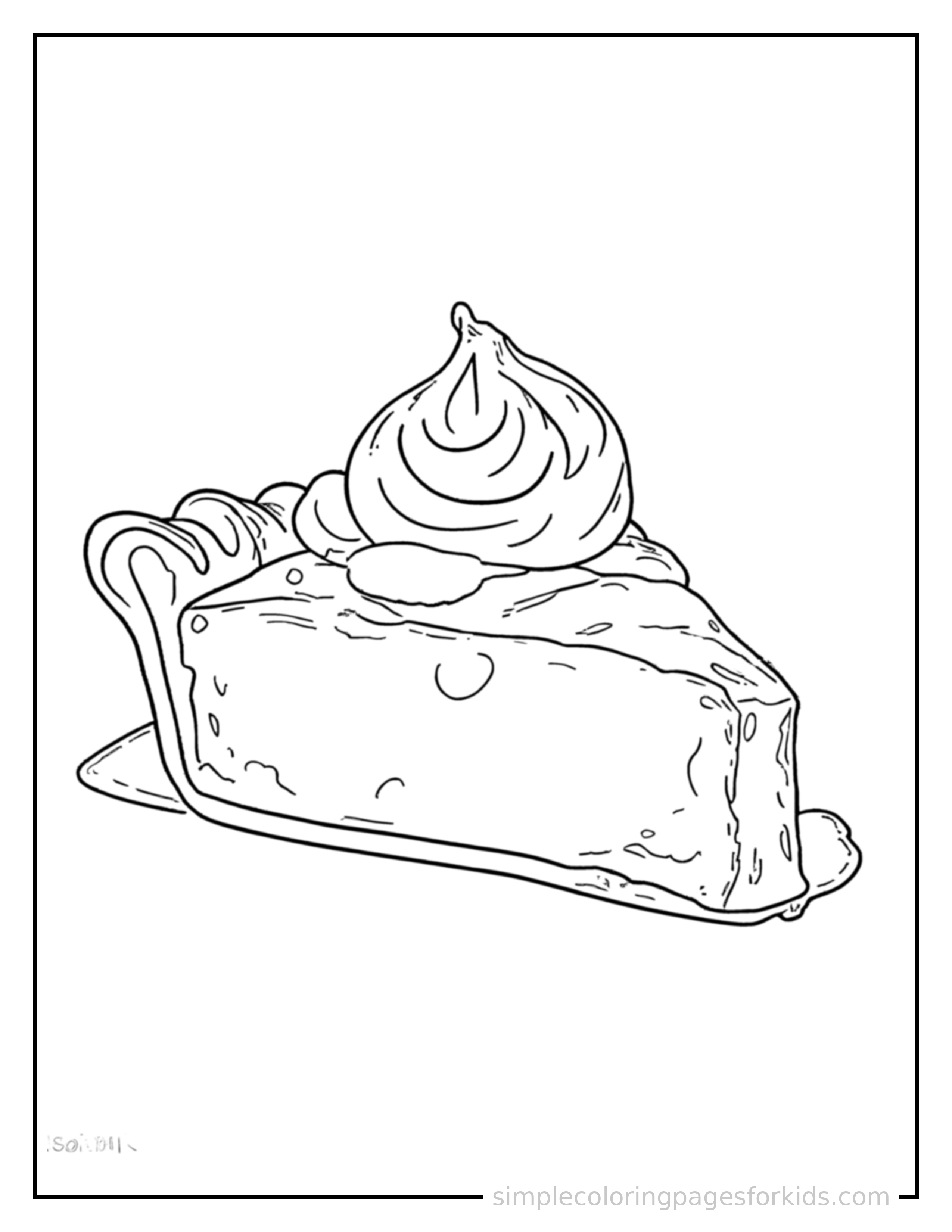 Free printable thanksgiving coloring page featuring a slice of pumpkin pie with a swirl of whipped cream on top.