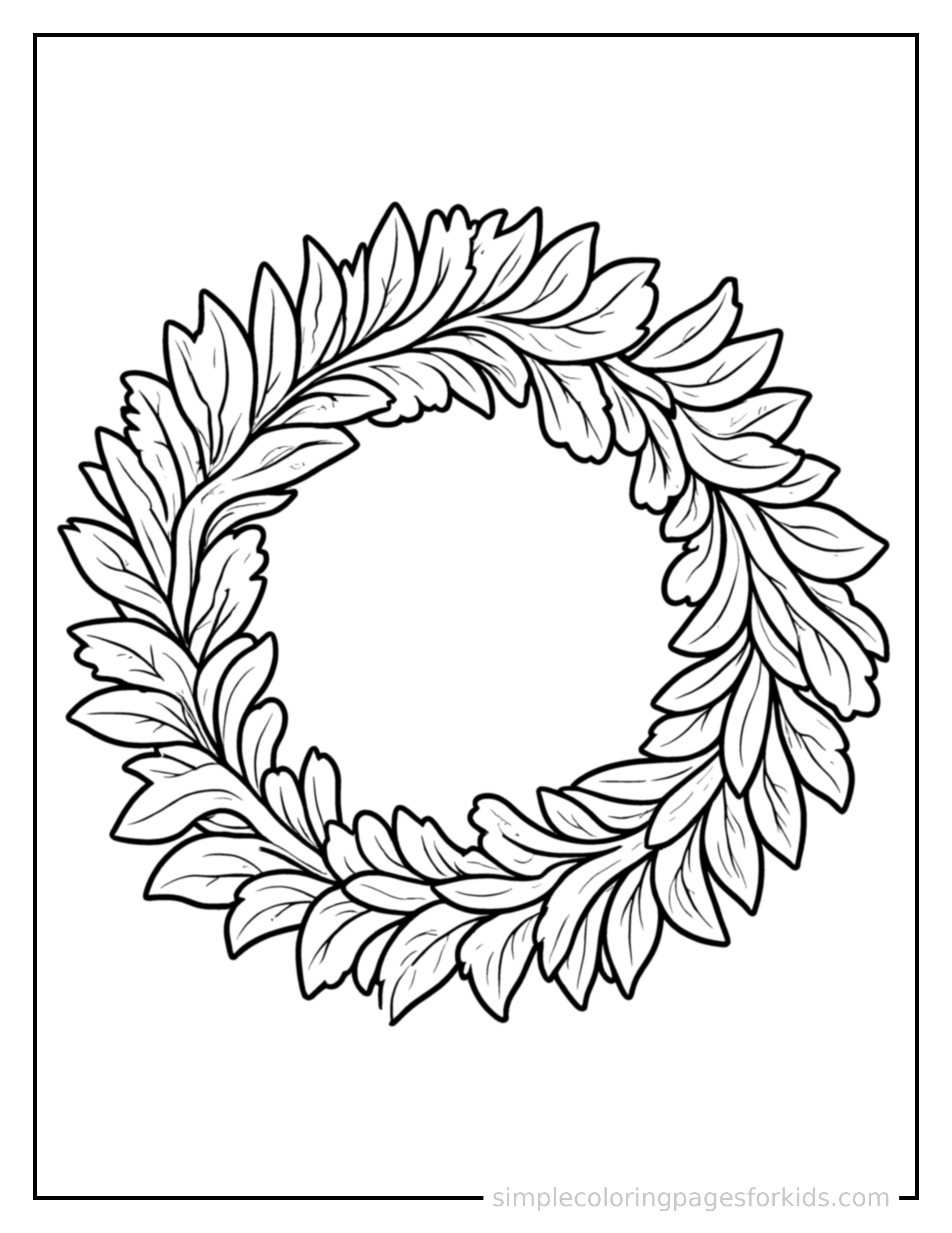 Free printable thanksgiving coloring page featuring a wreath made of autumn leaves.