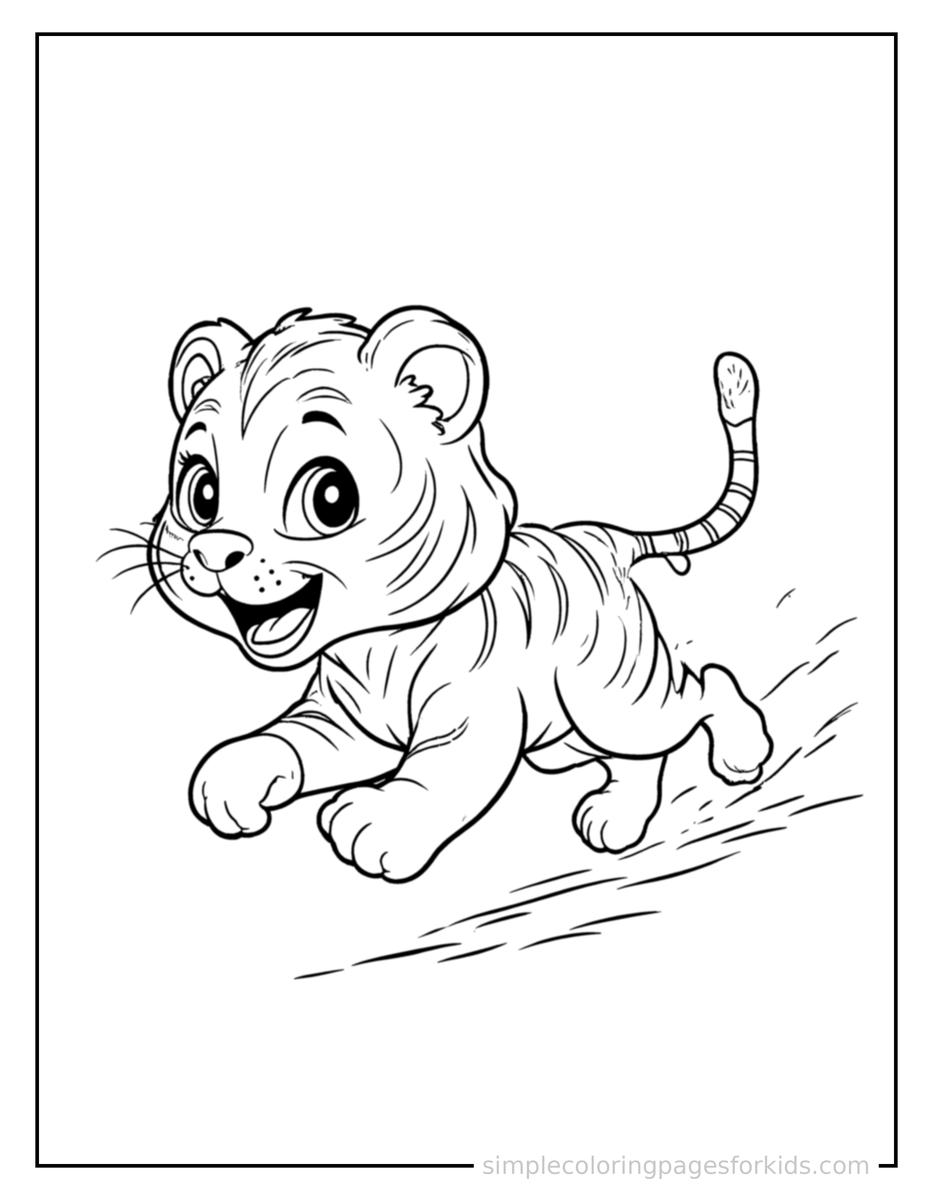 Running Tiger Coloring Page