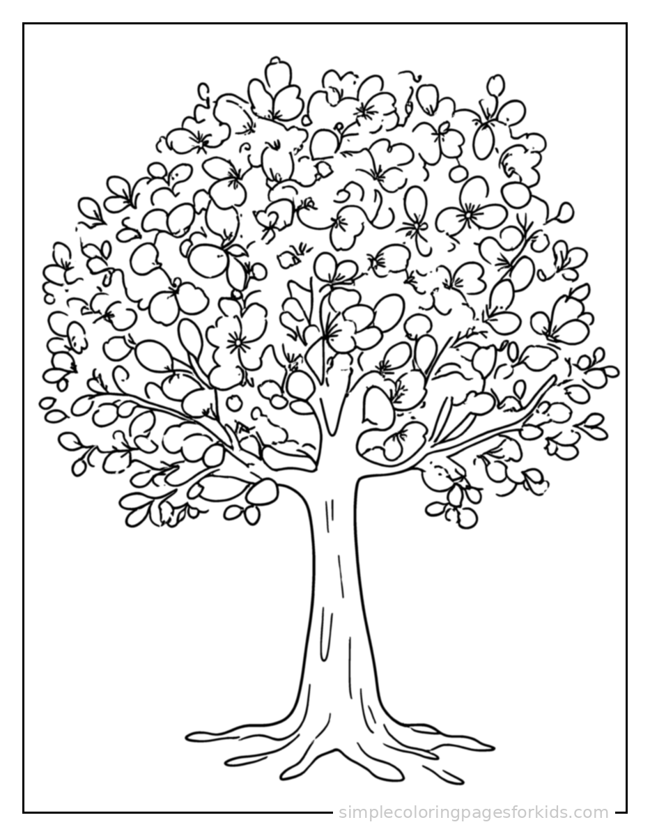 Printable trees coloring page for kids