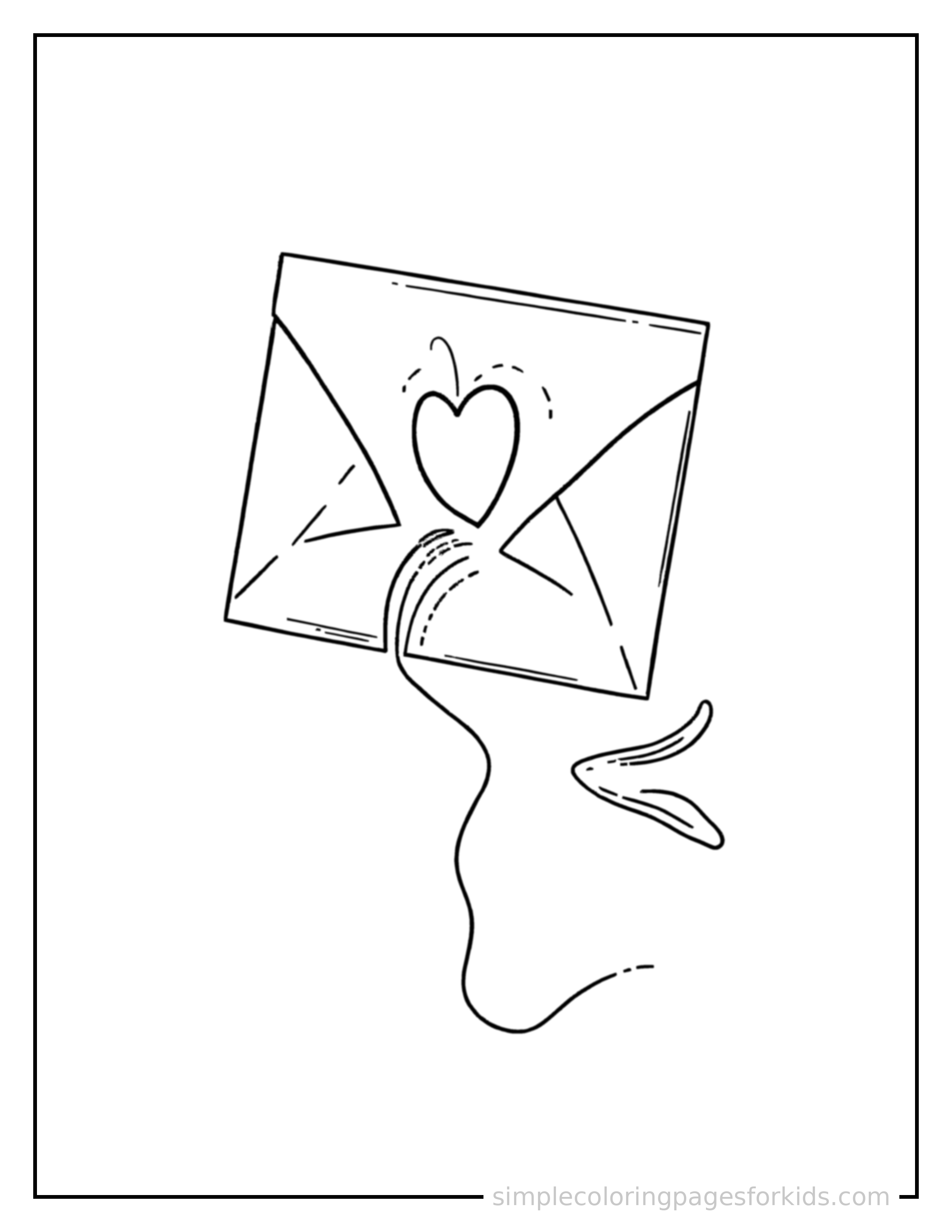 Free printable valentine's day coloring page featuring a love letter with a heart wax seal.