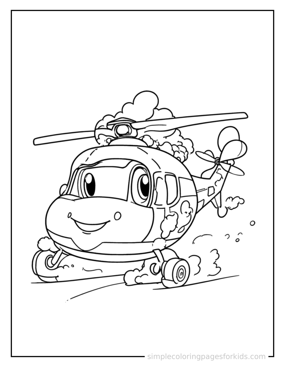 Smiling Helicopter Coloring Page