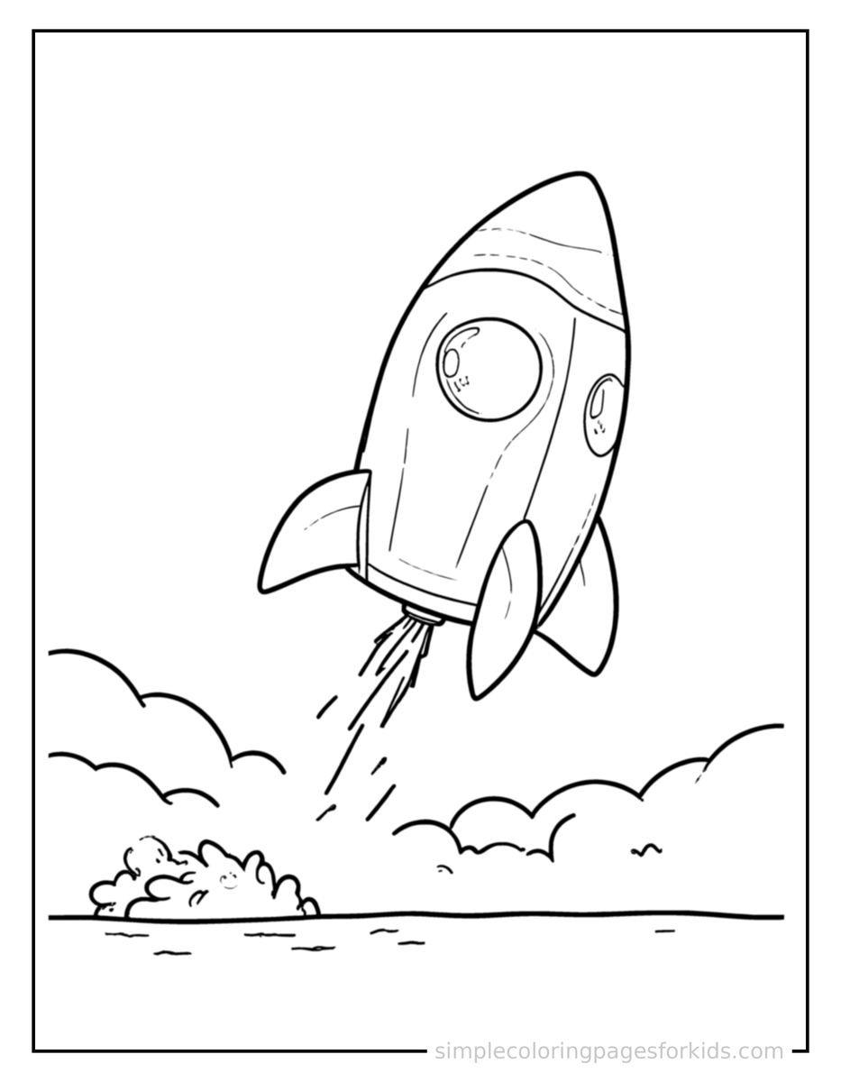Bouncing Rocket Ship Coloring Page