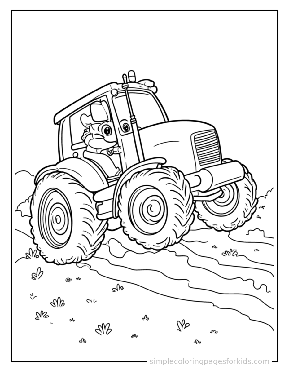Bouncing Tractor Coloring Page