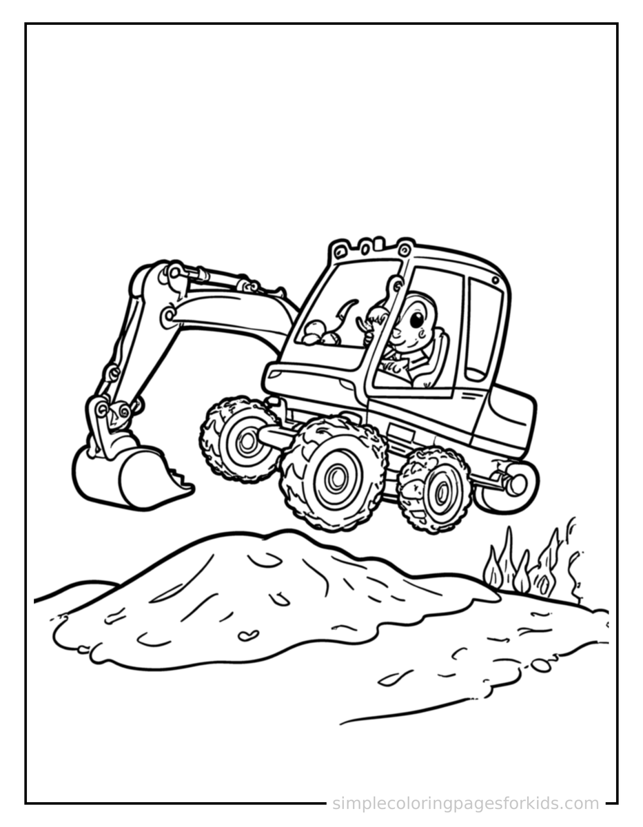 Bouncing Excavator Coloring Page