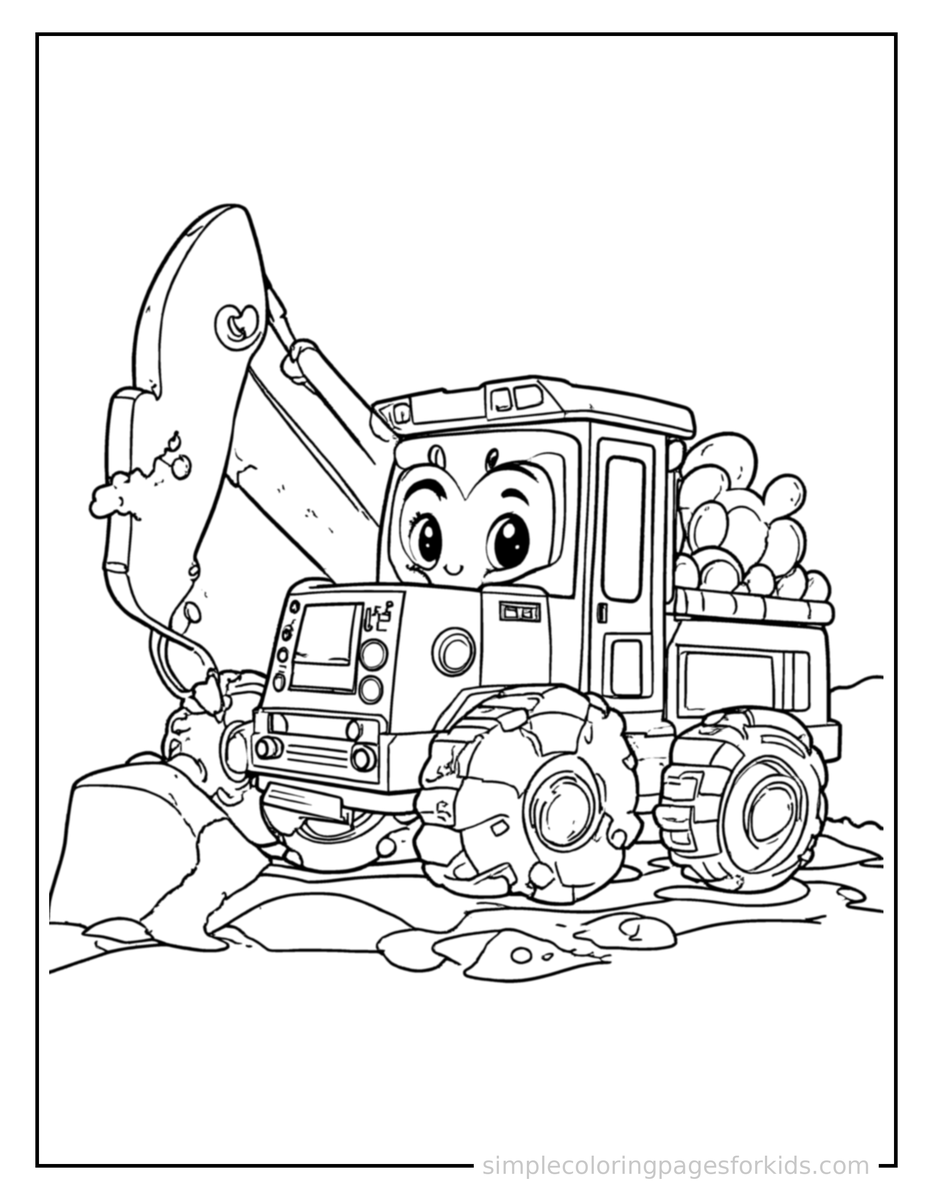 Smiling Excavator Coloring Page
