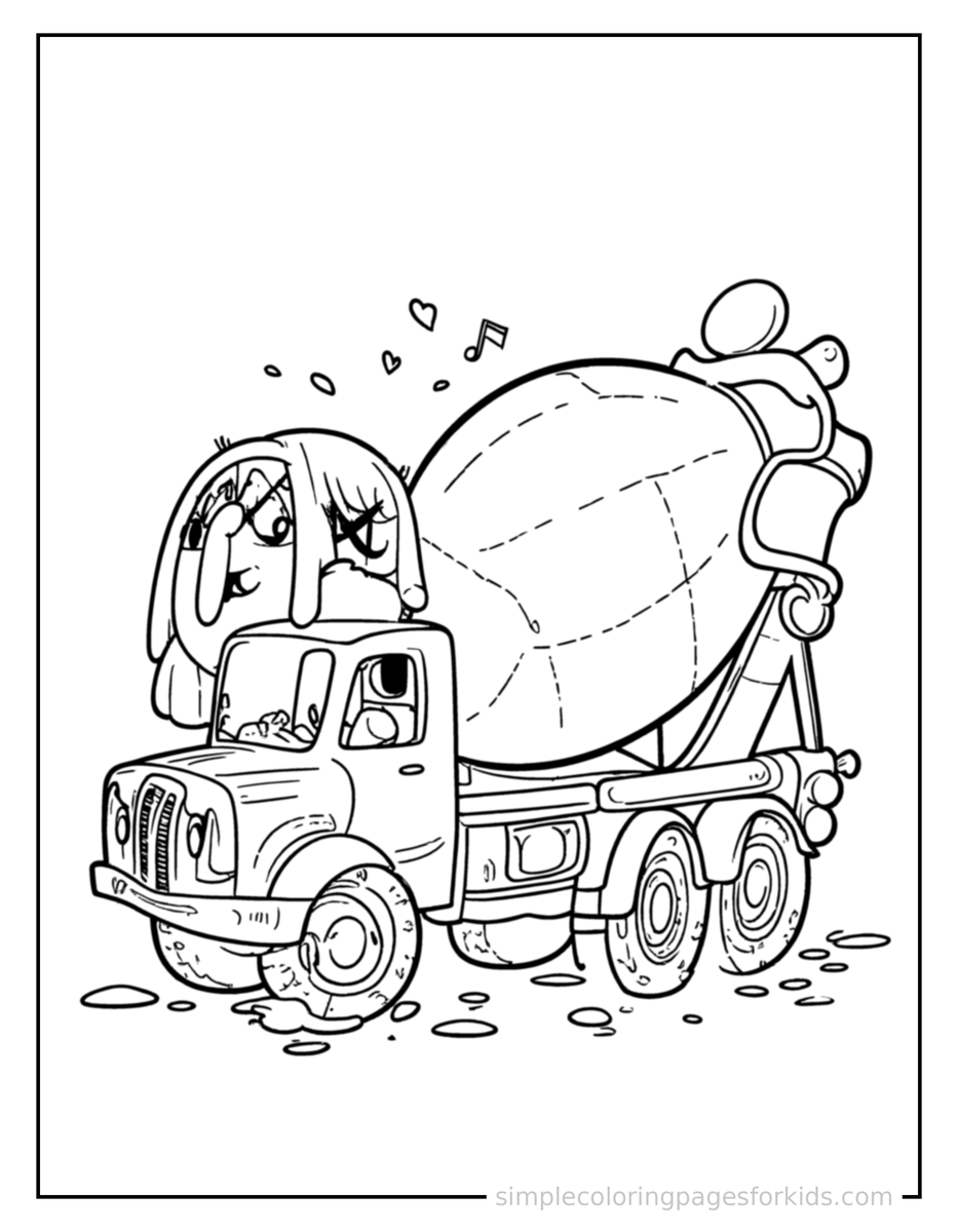 Coloring Scene 3 Cement Mixer Truck Coloring Page