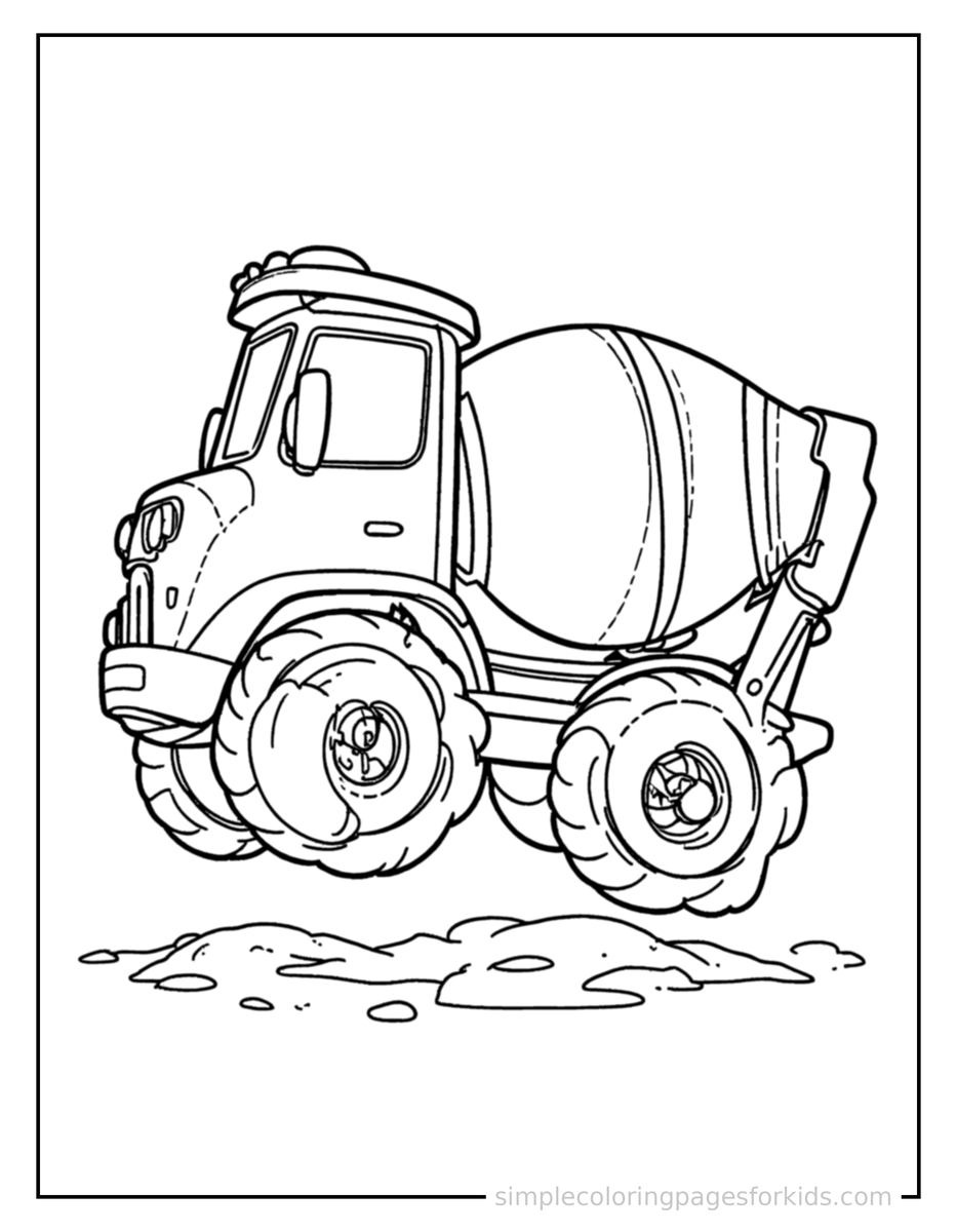 Bouncing Cement Mixer Truck Coloring Page