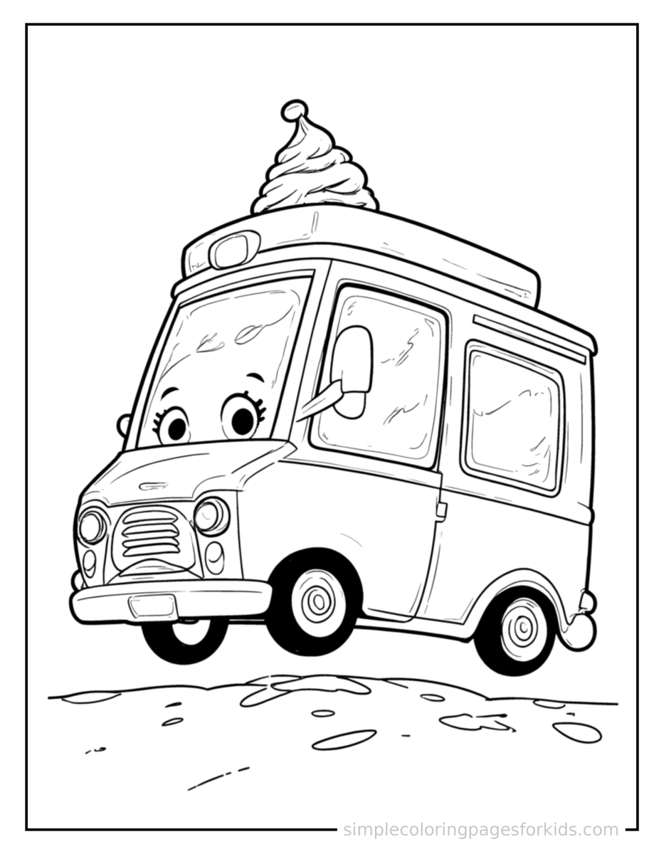 Bouncing Ice Cream Truck Coloring Page