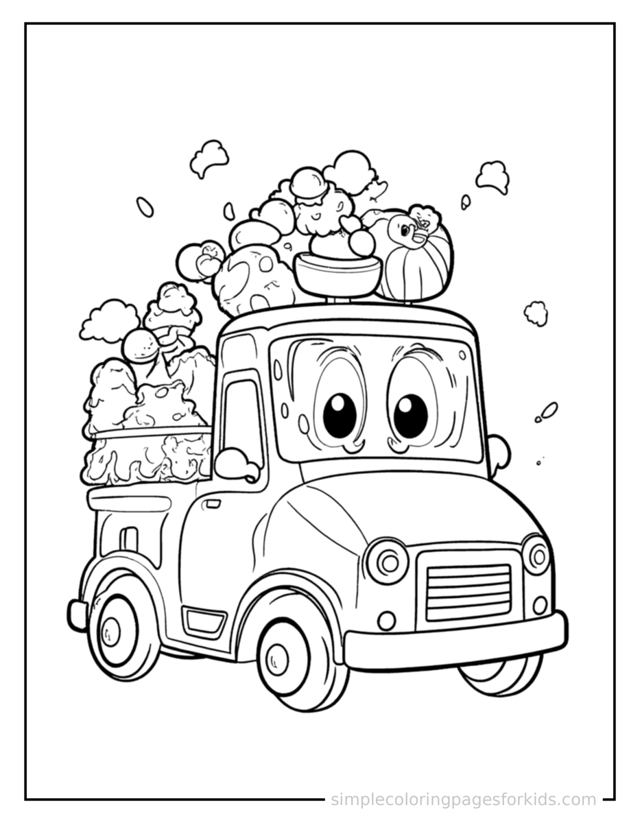 Smiling Ice Cream Truck Coloring Page