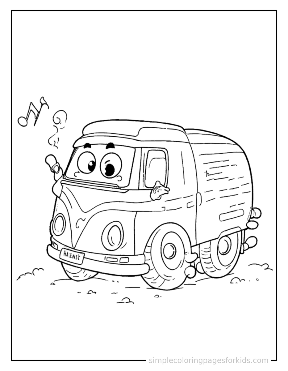 Coloring Scene 3 Camper Van Coloring Page
