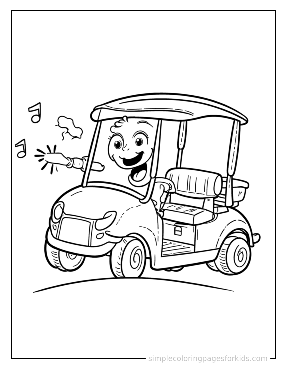 Coloring Scene 3 Golf Cart Coloring Page
