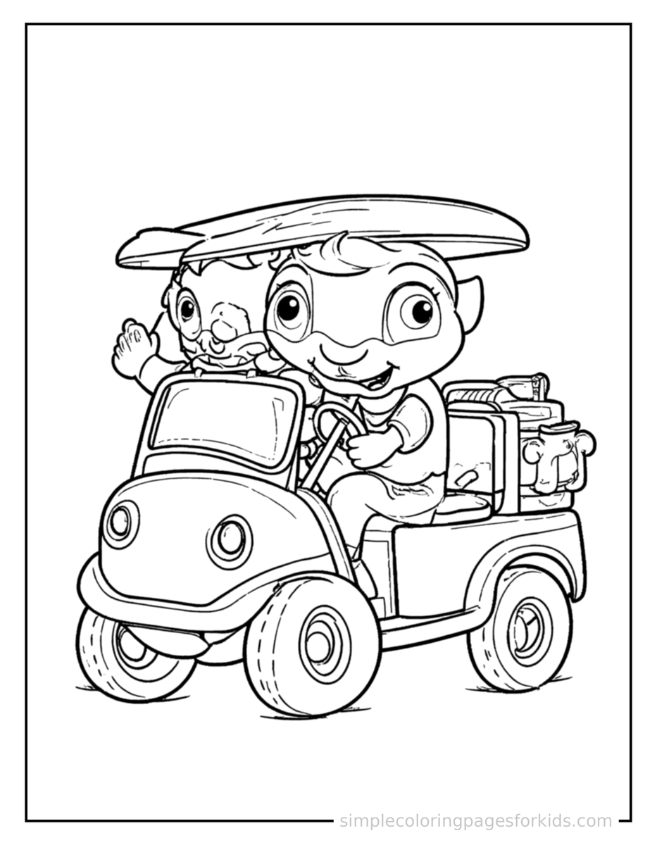 Smiling Golf Cart Coloring Page