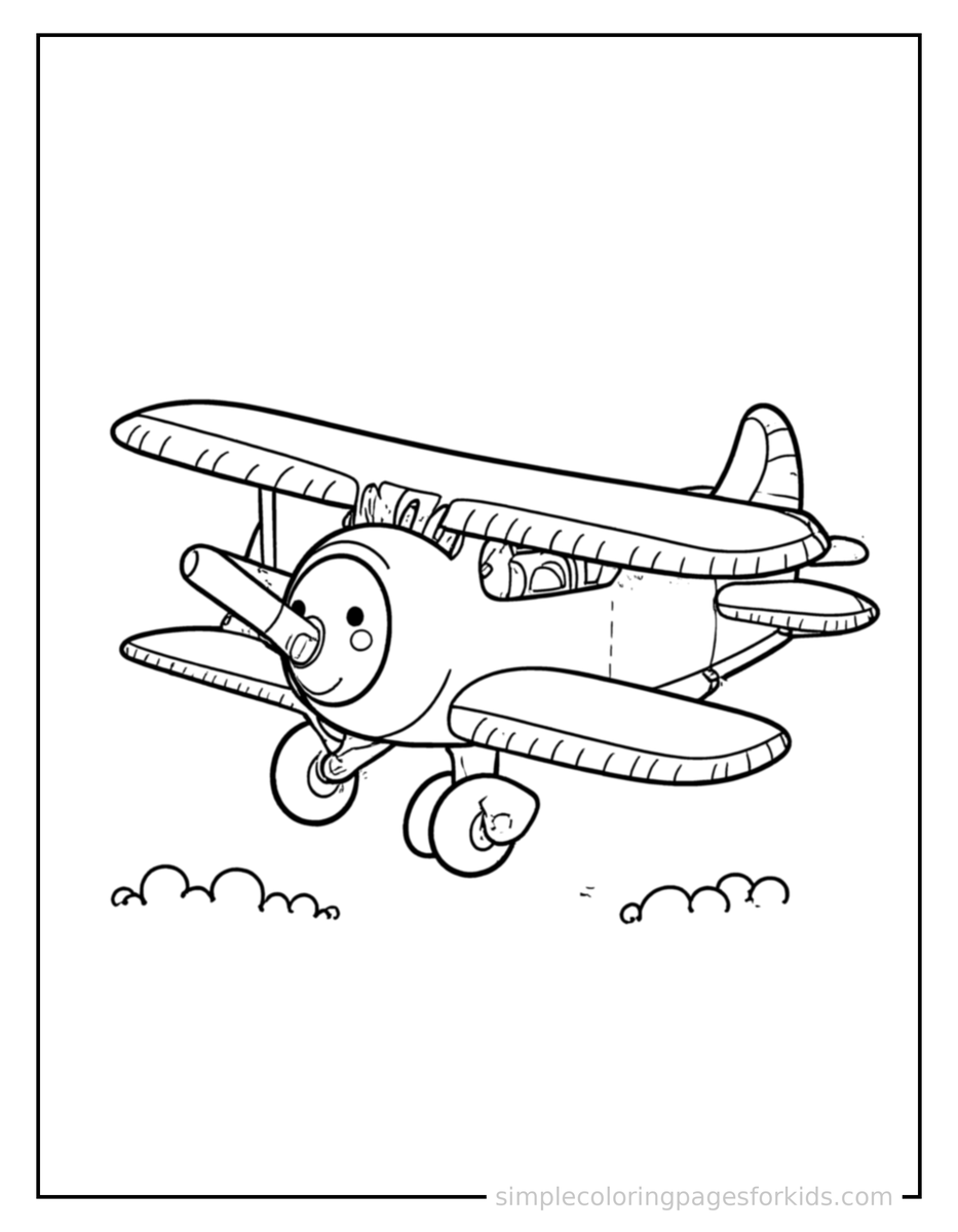 Coloring Scene 3 Biplane Coloring Page