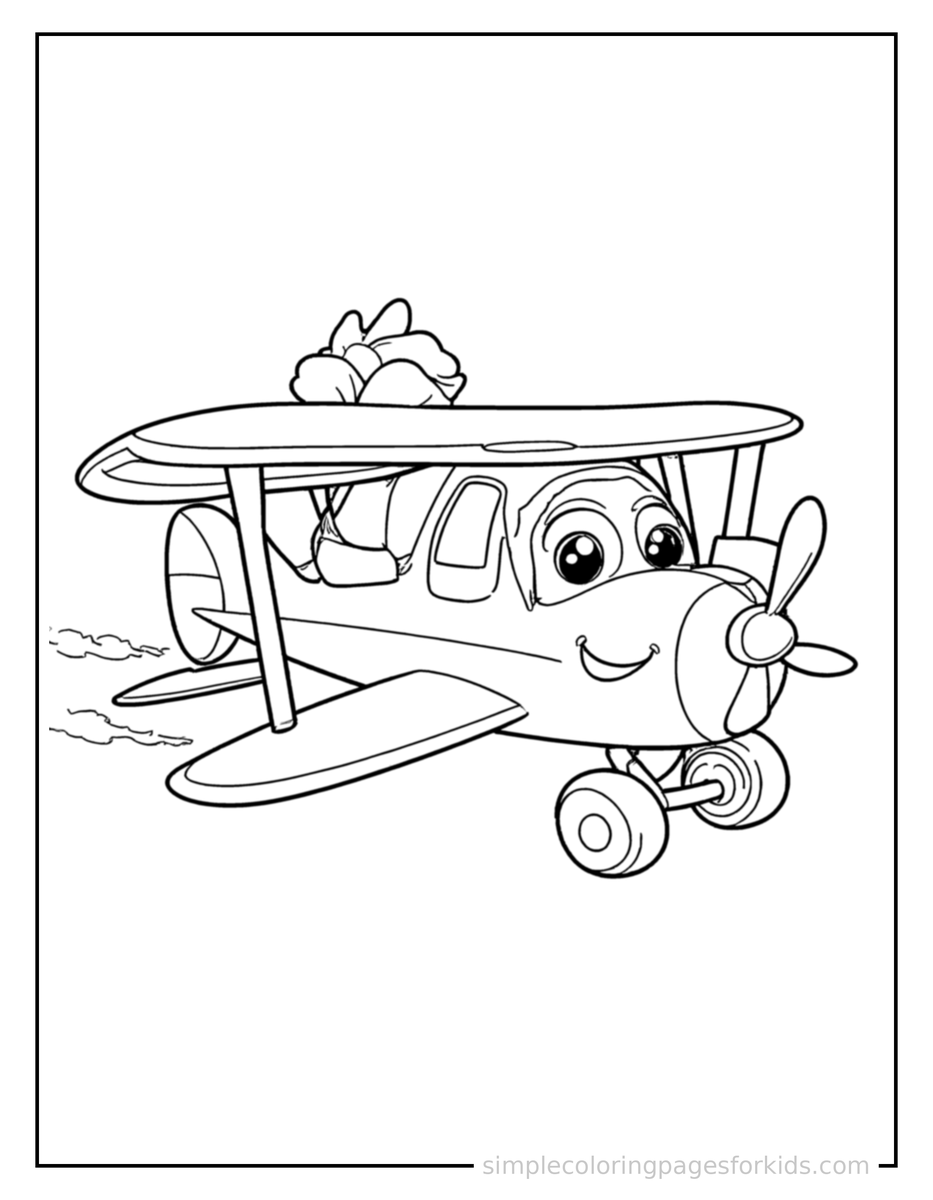 Smiling Biplane Coloring Page