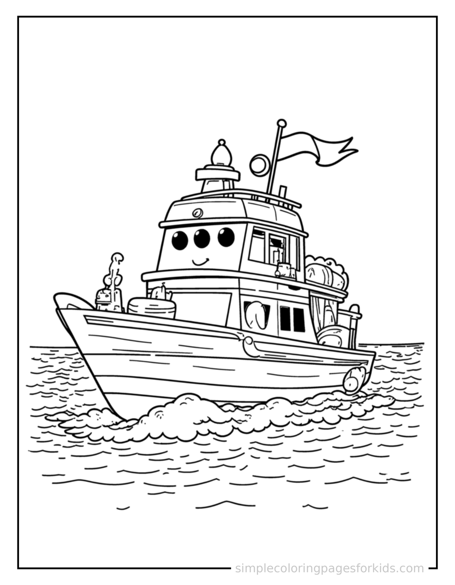 Smiling Yacht Coloring Page