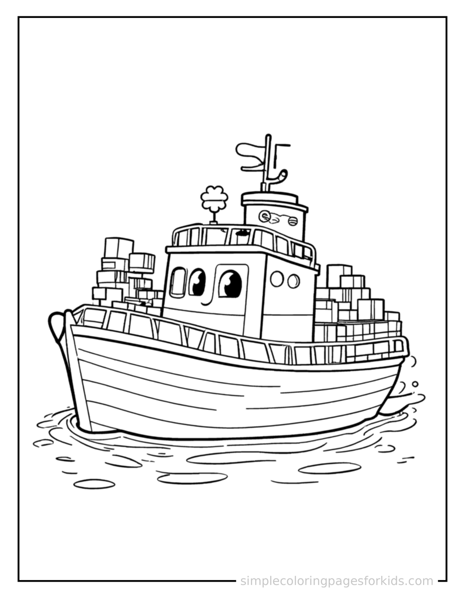 Smiling Ferry Boat Coloring Page